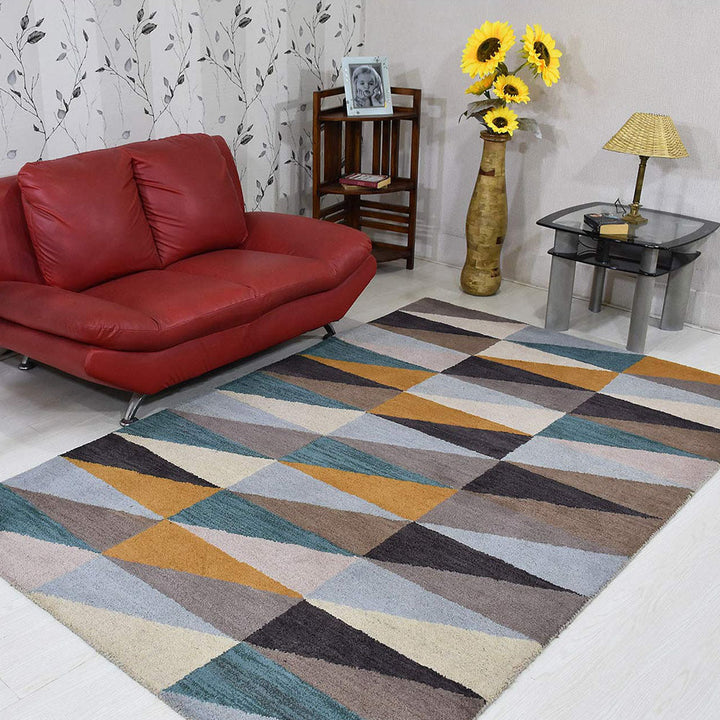 Hand Tufted Wool Area Rug Multicolor Geometric 5x8 Soft Durable K00547 Image 1