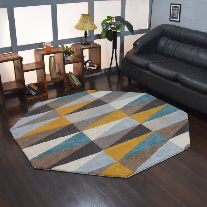 Hand Tufted Wool Area Rug Multicolor Geometric 5x8 Soft Durable K00547 Image 10