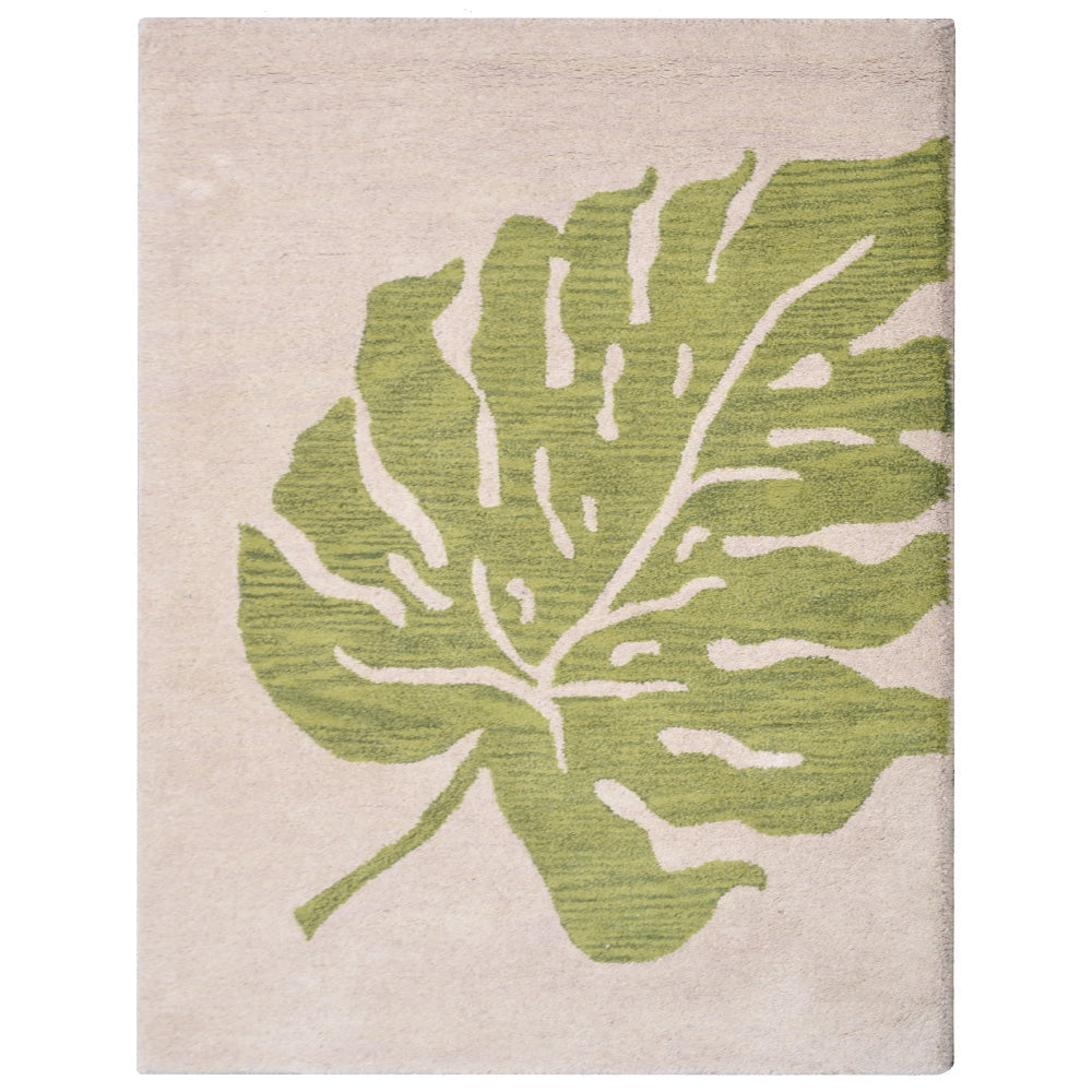 Hand Tufted Wool Area Rug Beige Green Floral Design K00716 5x8 Eco-Friendly Image 2