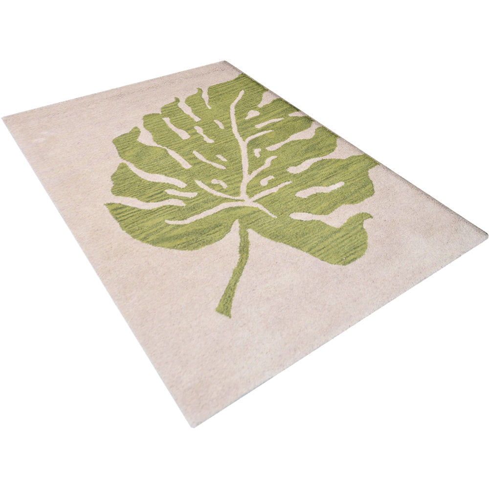 Hand Tufted Wool Area Rug Beige Green Floral Design K00716 5x8 Eco-Friendly Image 3