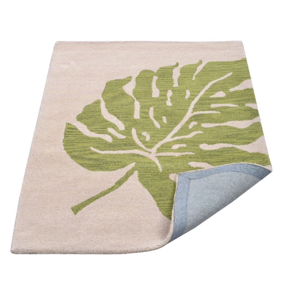 Hand Tufted Wool Area Rug Beige Green Floral Design K00716 5x8 Eco-Friendly Image 6