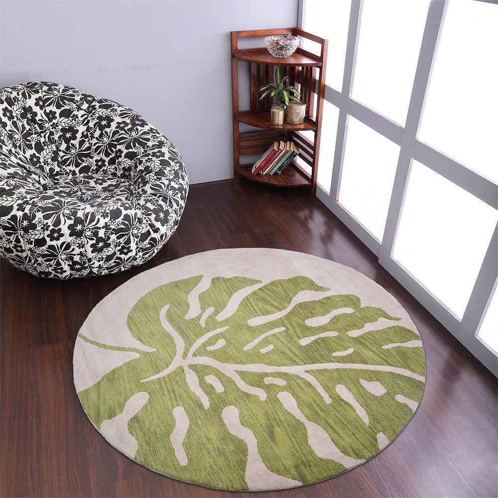 Hand Tufted Wool Area Rug Beige Green Floral Design K00716 5x8 Eco-Friendly Image 1