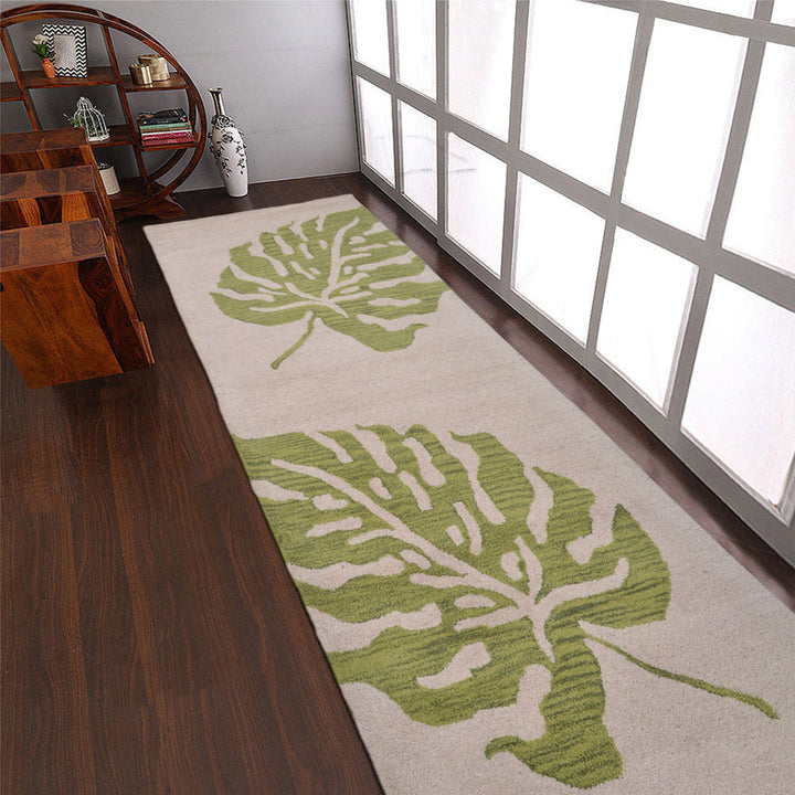 Hand Tufted Wool Area Rug Beige Green Floral Design K00716 5x8 Eco-Friendly Image 8