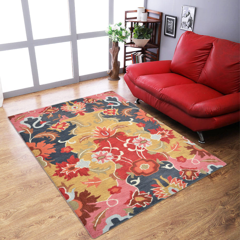 Hand Tufted Wool Area Rug Multicolor Floral K00732 Eco-Friendly Plush 5x8 Image 1