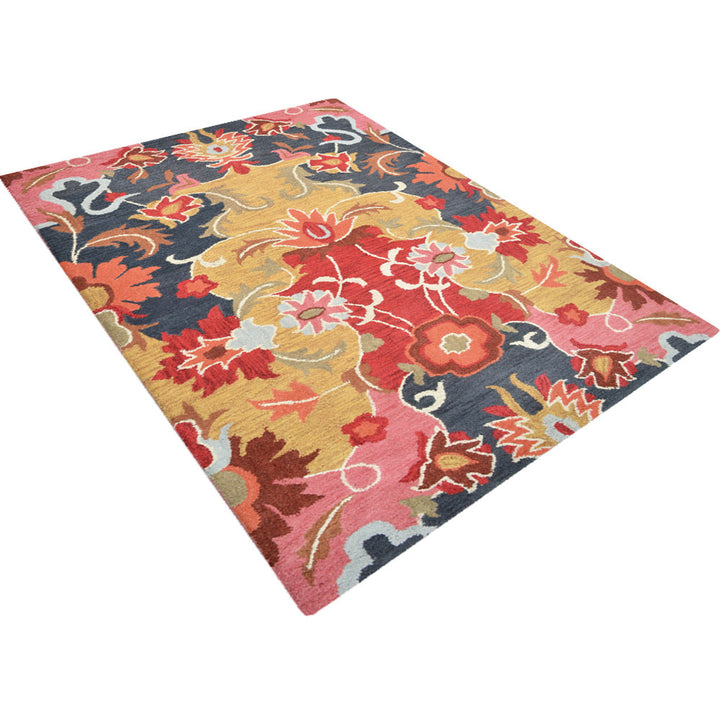 Hand Tufted Wool Area Rug Multicolor Floral K00732 Eco-Friendly Plush 5x8 Image 3