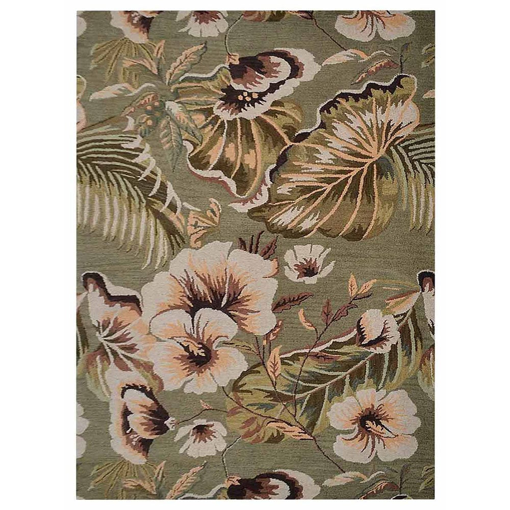 Hand Tufted Wool Area Rug Green Floral K00903 Soft High Pile Anti-Slip Backing Image 2