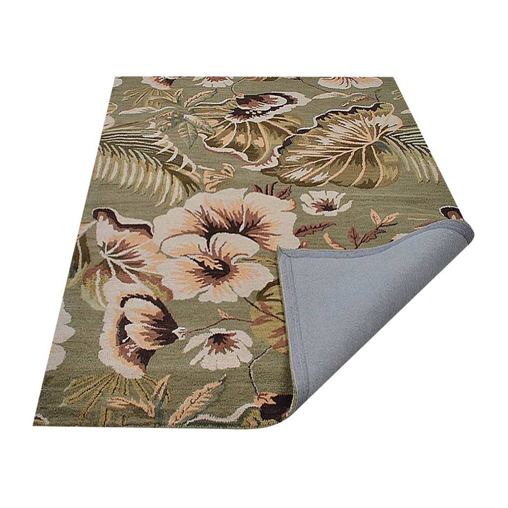 Hand Tufted Wool Area Rug Green Floral K00903 Soft High Pile Anti-Slip Backing Image 5