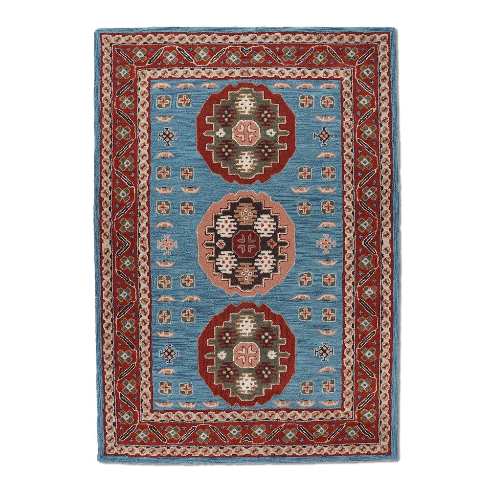 Hand Tufted Wool Area Rug Light Blue Red 8x10 Eco-Friendly Model K00S15 Image 2