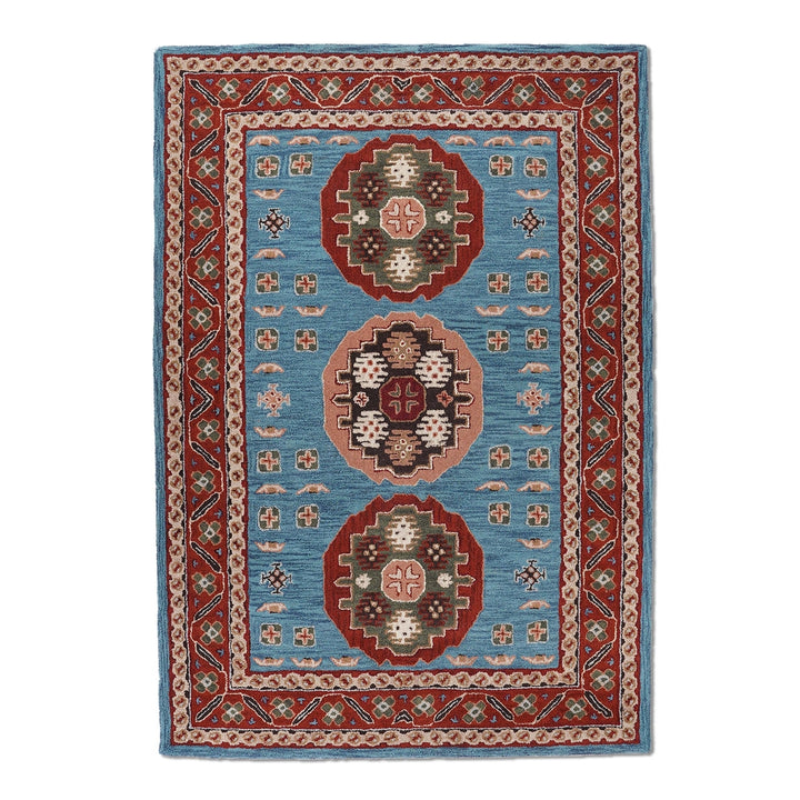 Hand Tufted Wool Area Rug Light Blue Red 8x10 Eco-Friendly Model K00S15 Image 2