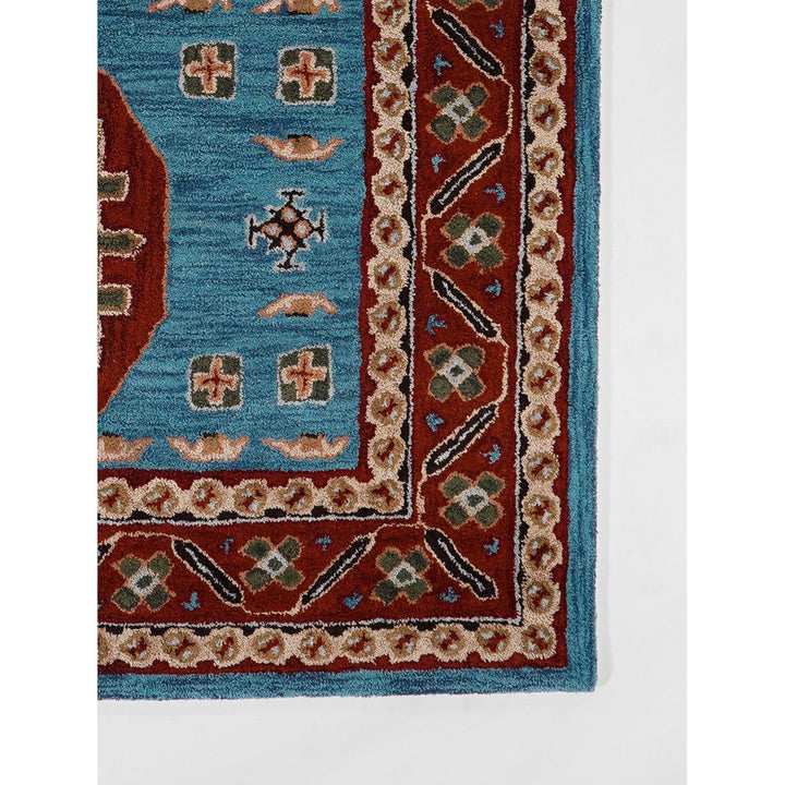 Hand Tufted Wool Area Rug Light Blue Red 8x10 Eco-Friendly Model K00S15 Image 6