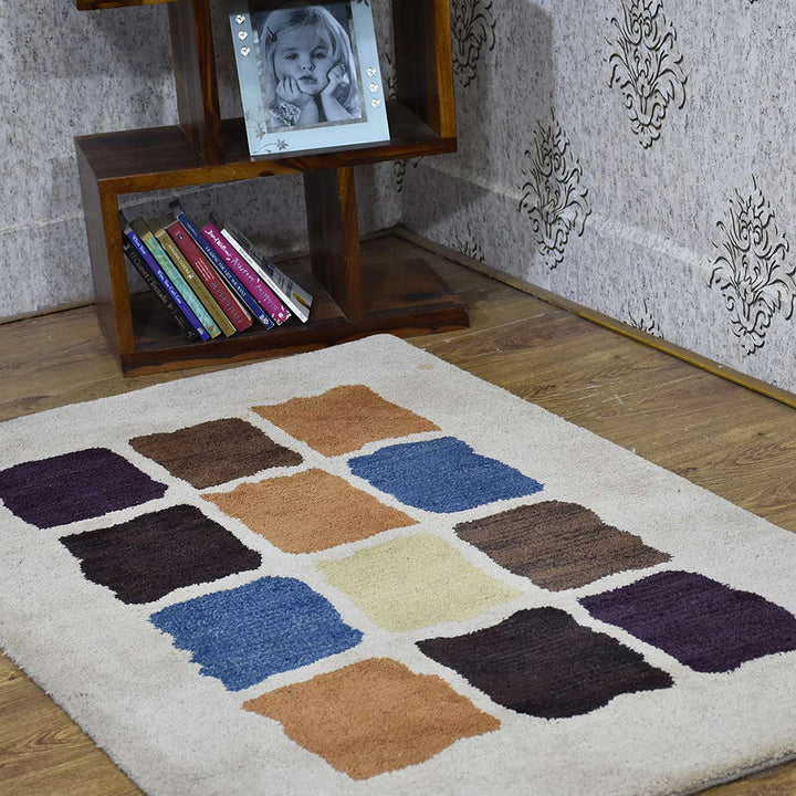 Hand Tufted Wool 4x6 Area Rug Geometric Cream K2093044 Image 1