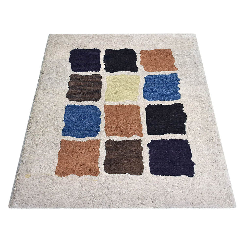 Hand Tufted Wool 4x6 Area Rug Geometric Cream K2093044 Image 3