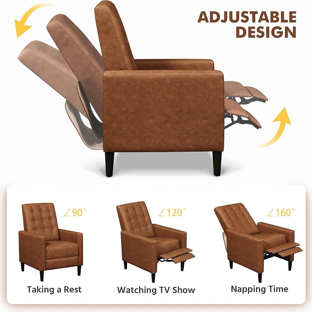 Yaheetech Faux Leather Recliner Sofa Mid-Century Modern Single Reclining Chair Adjustable Back and Footrest Tufted Image 4