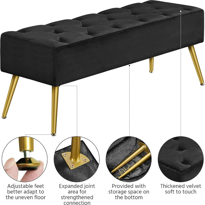 Yaheetech Modern Ottoman Bench Velvet Bench Upholstered Footrest with Gold Metal Legs and Padded Seat Dark Gray Image 4