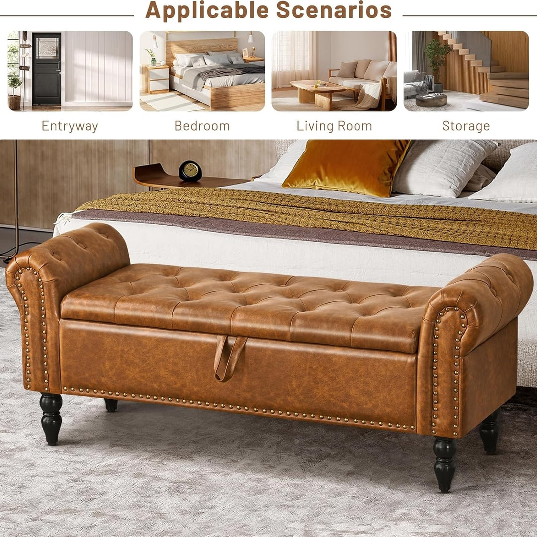 Furniliving 51 Storage Bench, End of Bed Bench with Button-Tufted Large Upholstered Storage Ottoman Linen Window Bench Image 7