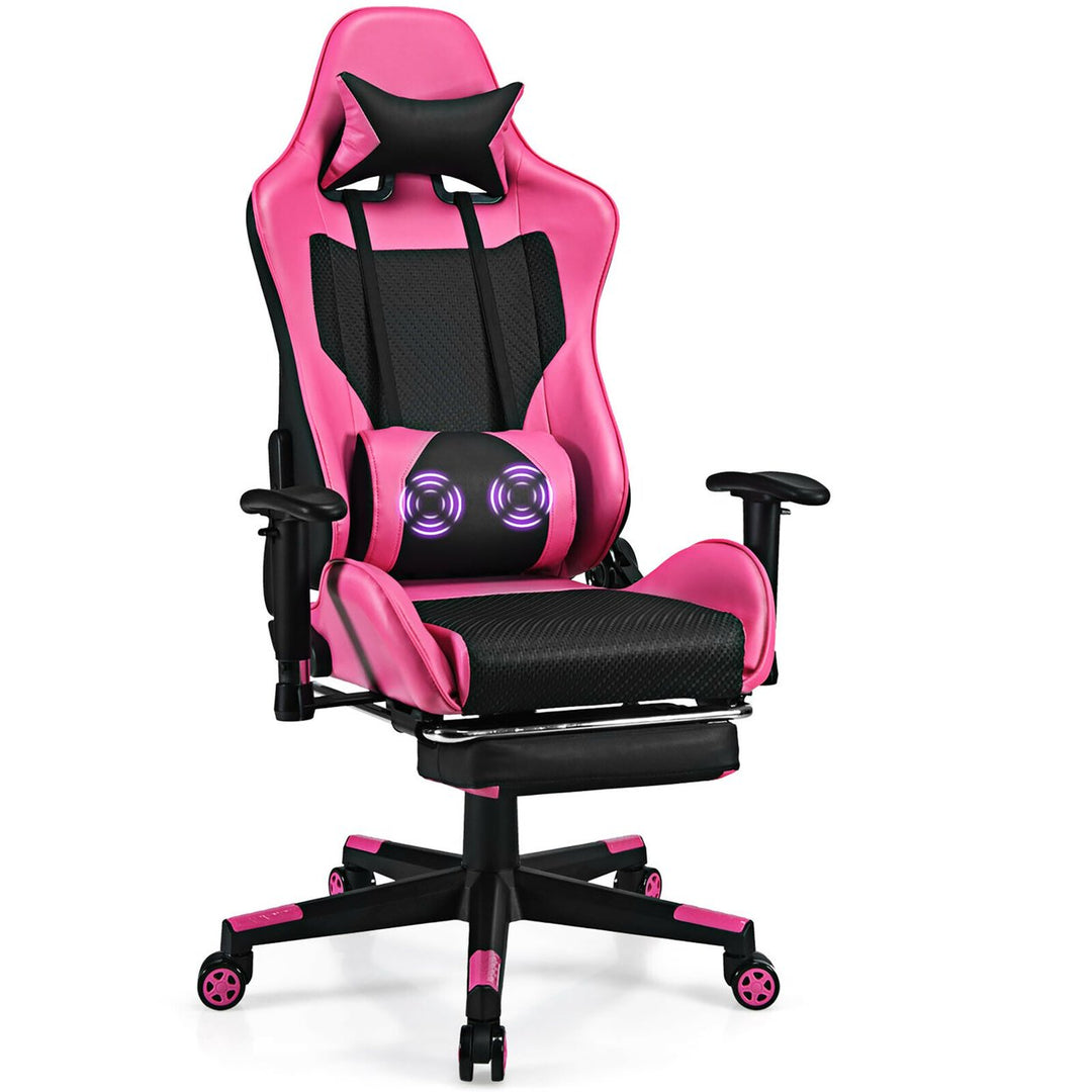 Costway Massage Gaming Chair Reclining Racing Office Computer Chair with Footrest White\Blue\Pink\Red Image 6