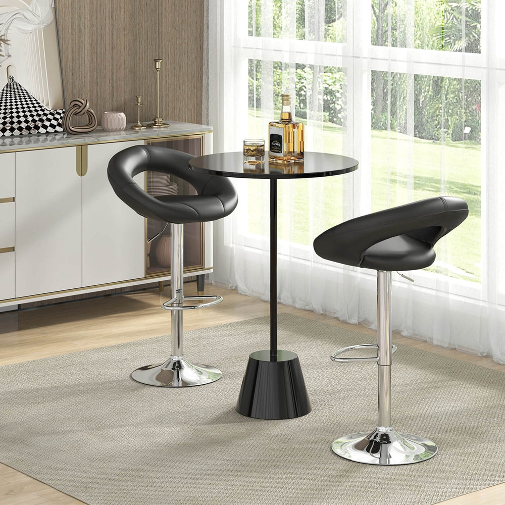 Set of 2 Bar Stools Adjustable PU Leather Barstools Swivel Pub Chairs Black  Low Back Image 2