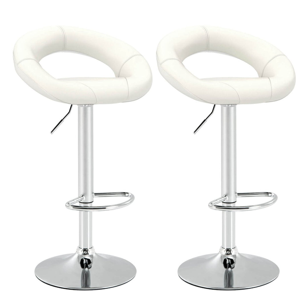 Set of 2 Bar Stools Adjustable PU Leather Barstools Swivel Pub Chairs White Image 1