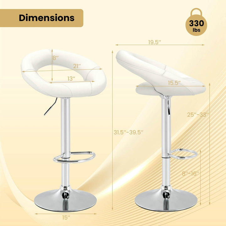 Set of 2 Bar Stools Adjustable PU Leather Barstools Swivel Pub Chairs White Image 3