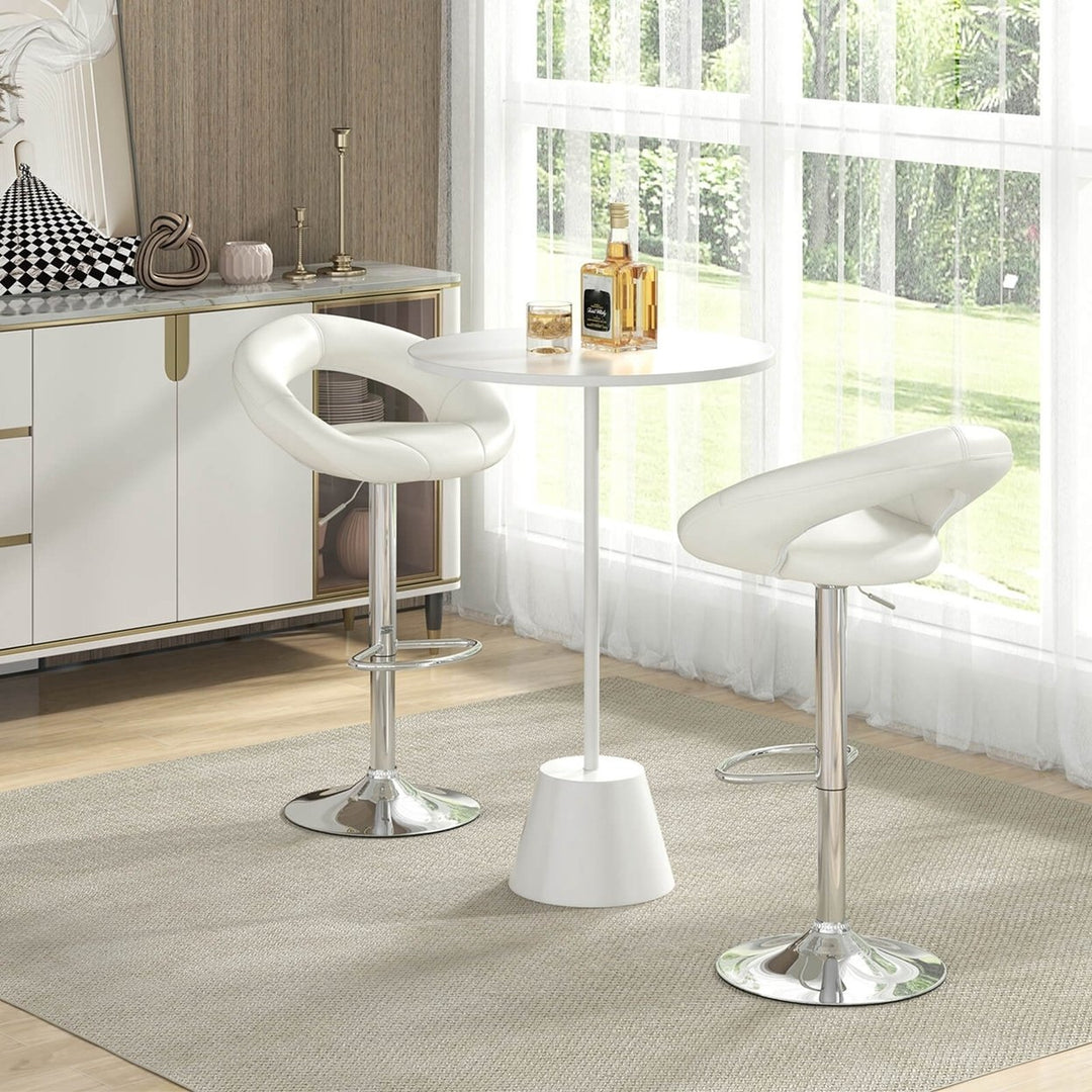 Set of 2 Bar Stools Adjustable PU Leather Barstools Swivel Pub Chairs White Image 4