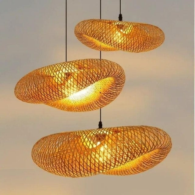 Elegant Bamboo Hand-Woven LED Pendant Light Image 1