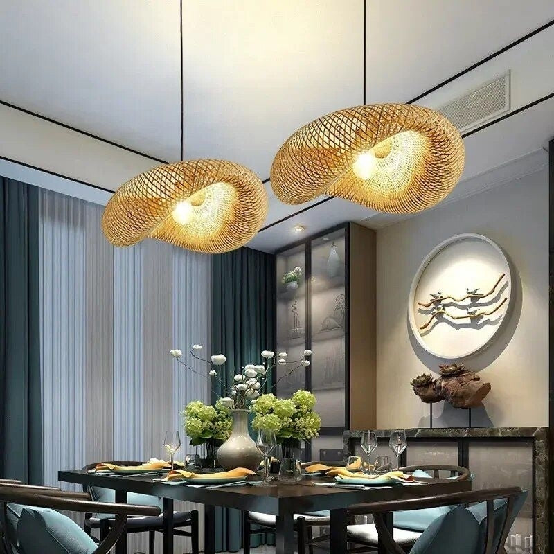 Elegant Bamboo Hand-Woven LED Pendant Light Image 2