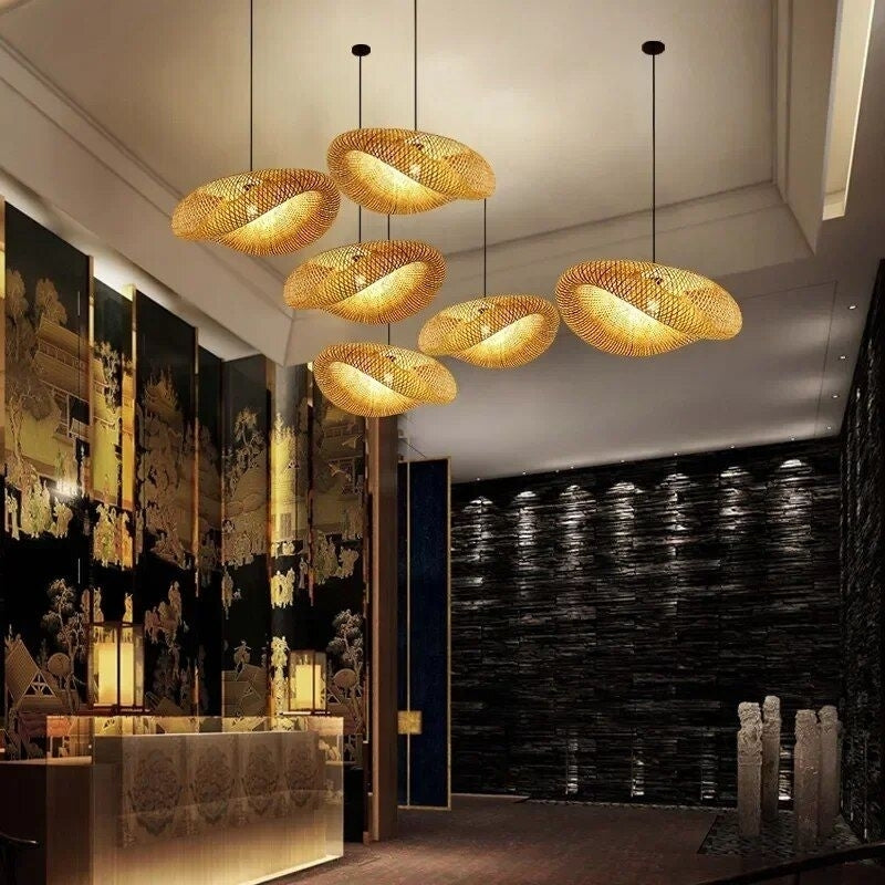 Elegant Bamboo Hand-Woven LED Pendant Light Image 3