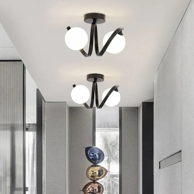 Elegant Modern Ceiling Lamp  Black and Gold Glass Lighting Fixture Image 1