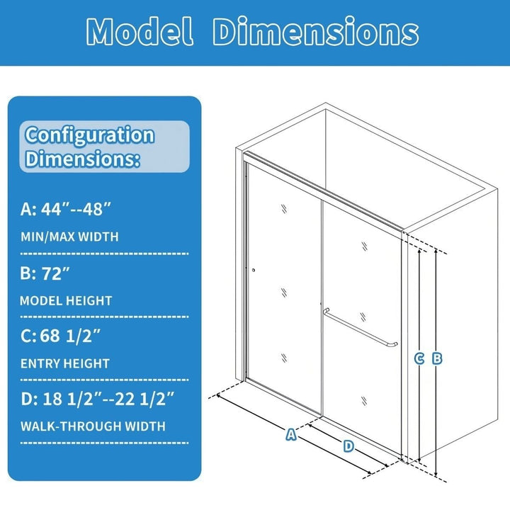 Glide Framed Shower Door 44-48x72 Matte Black Water Repellent Glass Sliding Door Image 2