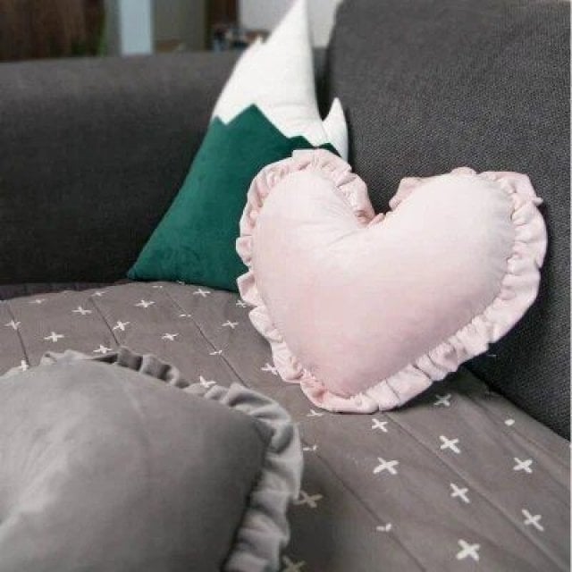 Charming Soft Pink Heart-Shaped Velvet Cushion Image 1