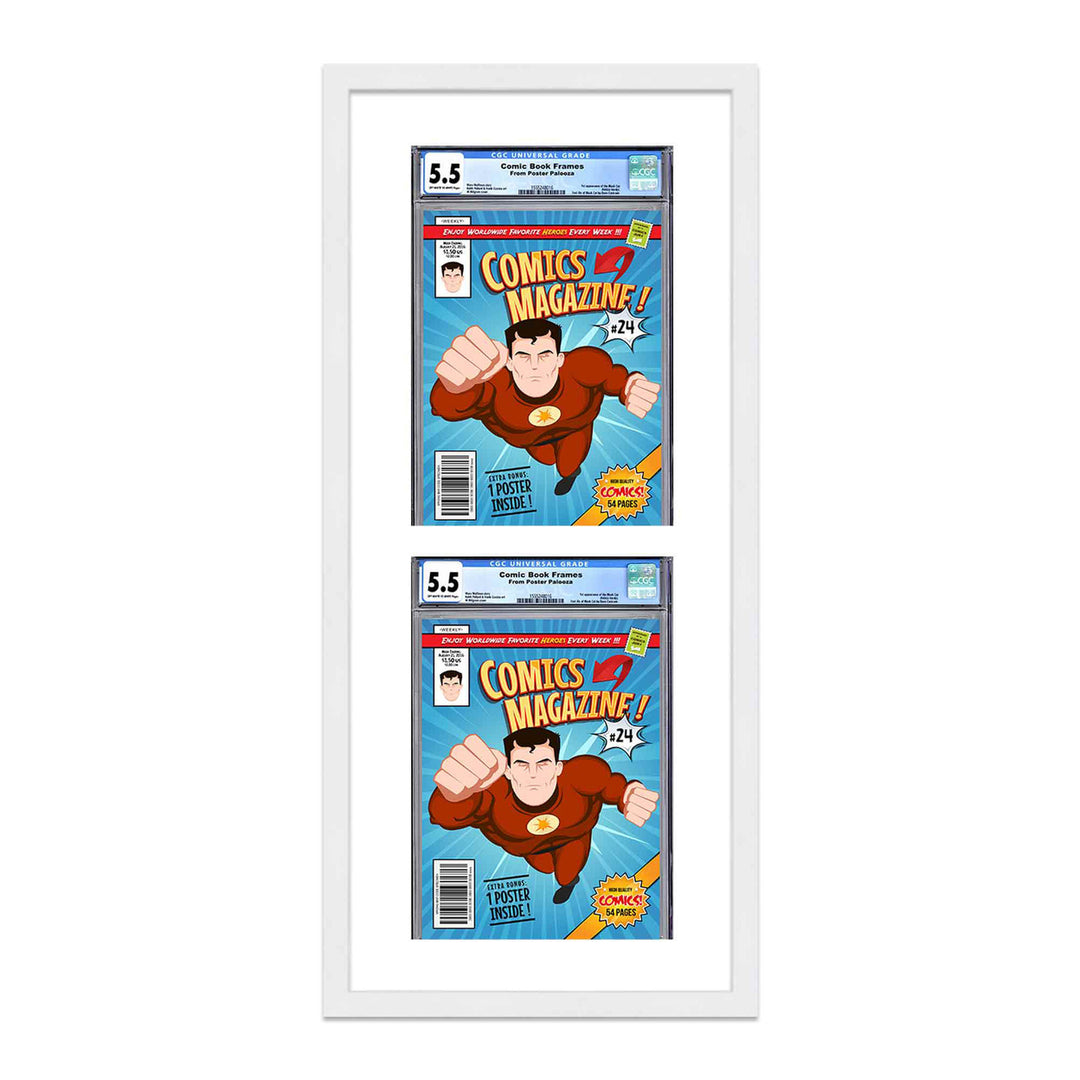 Comic Book Display Frame for CGC, PGX Graded, Slabed Comics - White Wood Comic Frame With White Mat for 8.125x13 Comics, Image 2