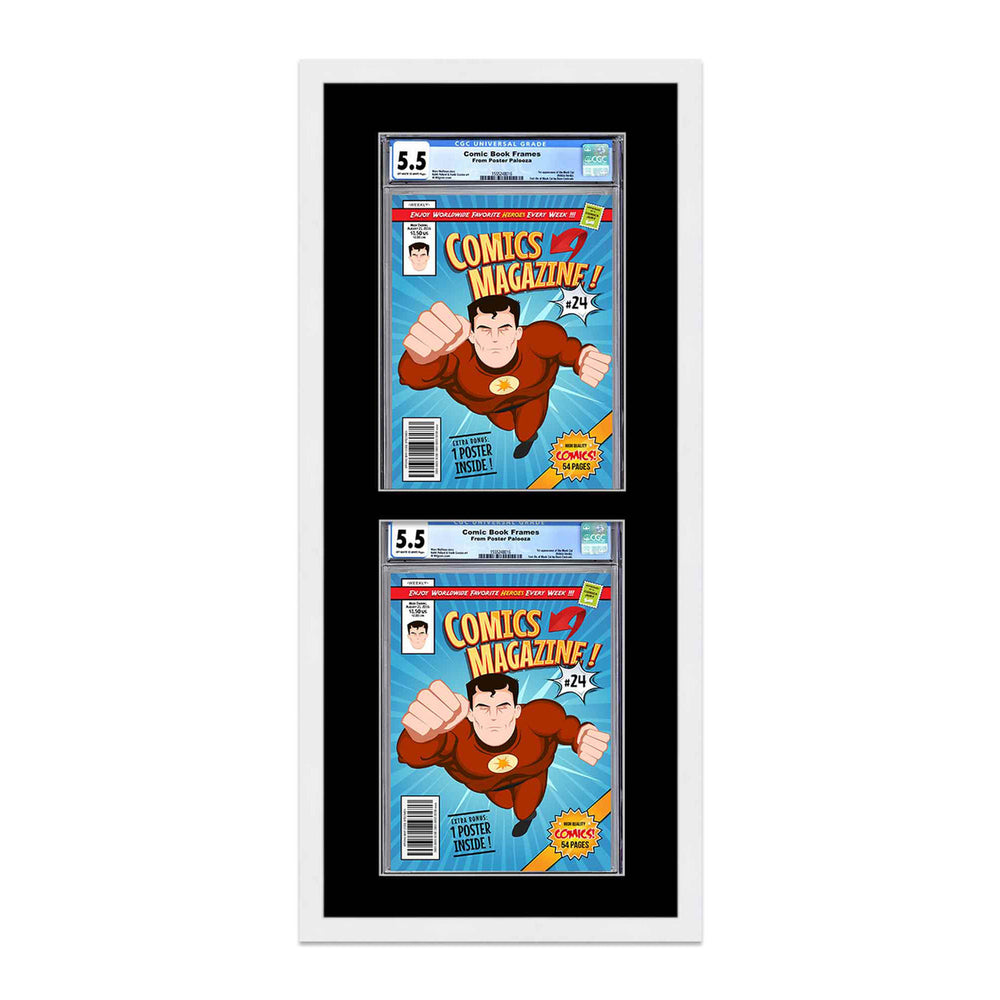 Comic Book Display Frame for CGC, PGX Graded, Slabed Comics - White Wood Comic Frame With Black Mat for 8.125x13 Comics, Image 2