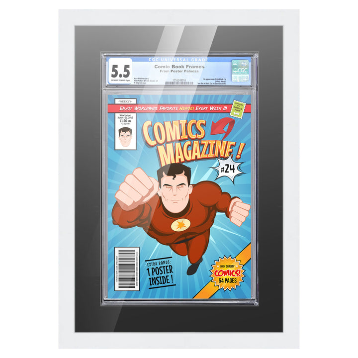 Comic Book Display Frame for CGC, PGX Graded, Slabed Comics - White Wood Comic Frame With Black Mat for 8.125x13 Comics, Image 7