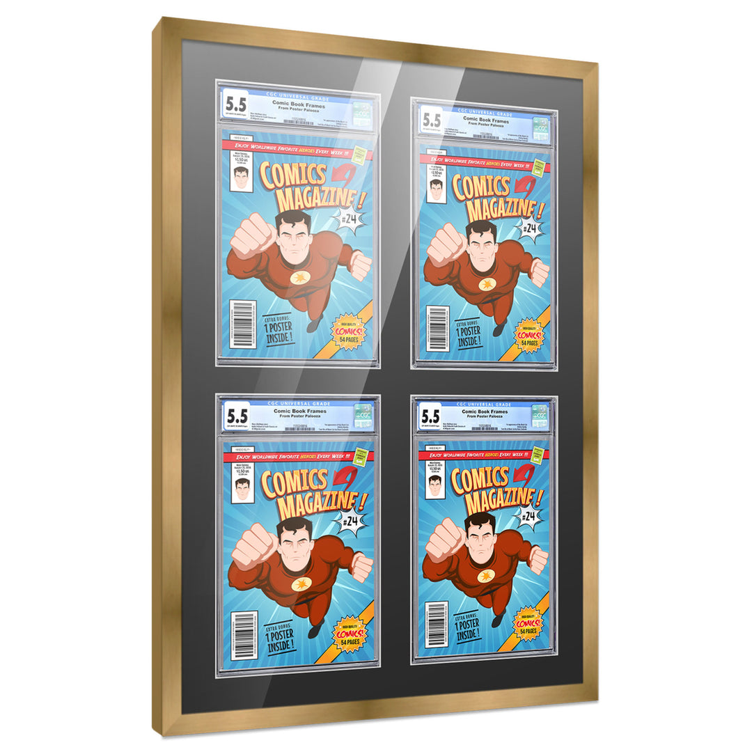 Comic Book Display Frame for CGC, PGX Graded, Slabed Comics - Bronze Wood Comic Frame With Black Mat for 8.125x13 Image 1