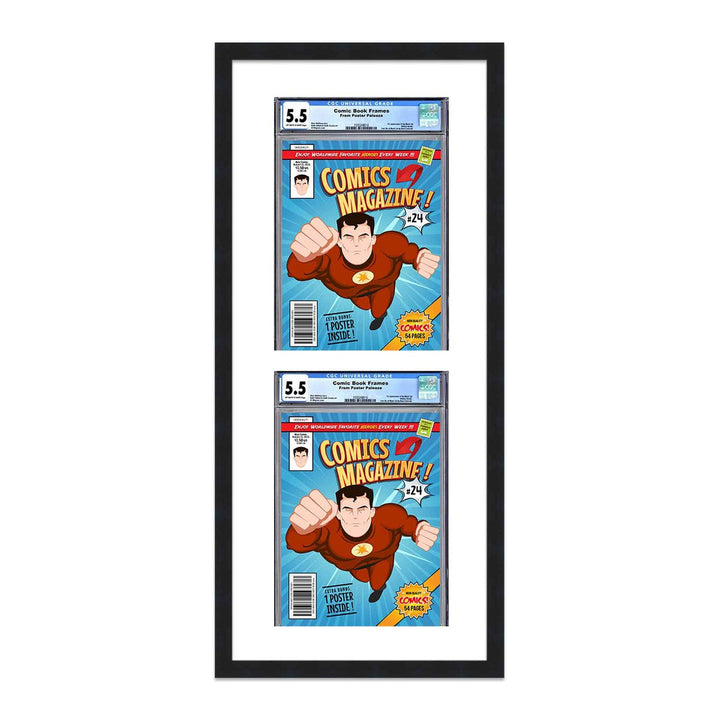 Comic Book Display Frame for CGC, PGX Graded, Slabed Comics - Black Wood Comic Frame With White Mat for 8.125x13 Comics, Image 2