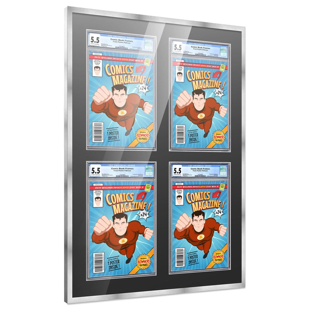 Comic Book Display Frame for CGC, PGX Graded, Slabed Comics - Silver Wood Comic Frame With Black Mat for 8.125x13 Image 1