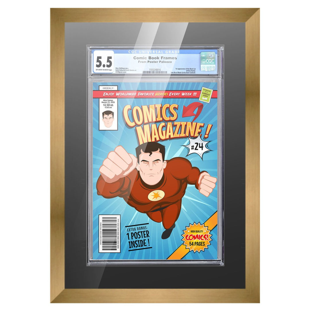 Comic Book Display Frame for CGC, PGX Graded, Slabed Comics - Bronze Wood Comic Frame With Black Mat for 8.125x13 Image 5