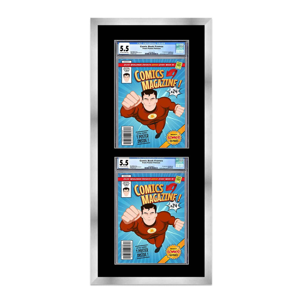 Comic Book Display Frame for CGC, PGX Graded, Slabed Comics - Silver Wood Comic Frame With Black Mat for 8.125x13 Image 2