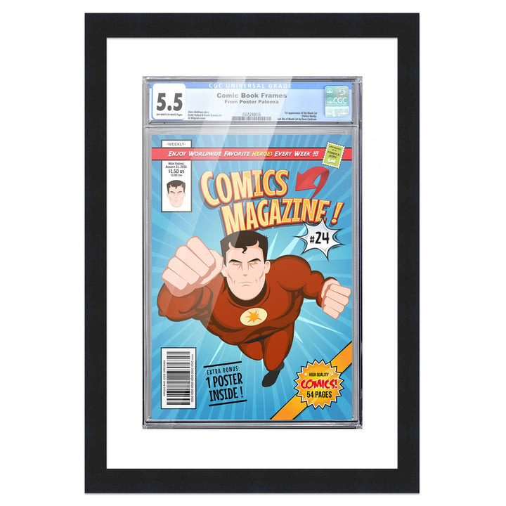 Comic Book Display Frame for CGC, PGX Graded, Slabed Comics - Black Wood Comic Frame With White Mat for 8.125x13 Comics, Image 5