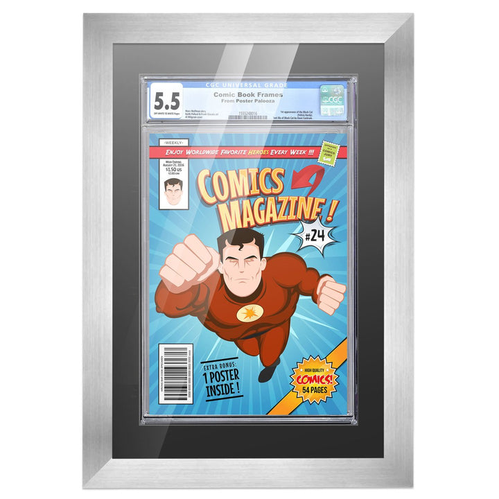 Comic Book Display Frame for CGC, PGX Graded, Slabed Comics - Silver Wood Comic Frame With Black Mat for 8.125x13 Image 5