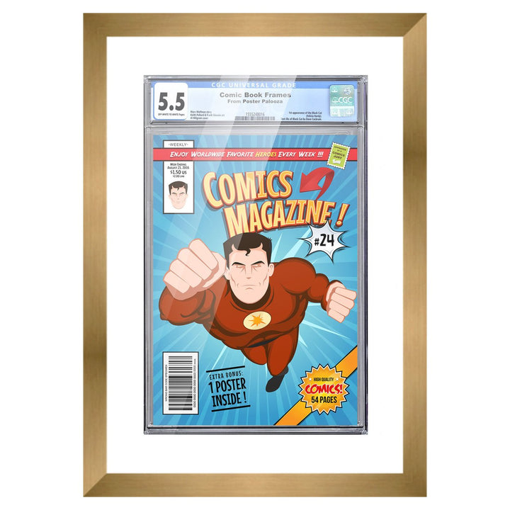 Comic Book Display Frame for CGC, PGX Graded, Slabed Comics - Bronze Wood Comic Frame With White Mat for 8.125x13 Image 5