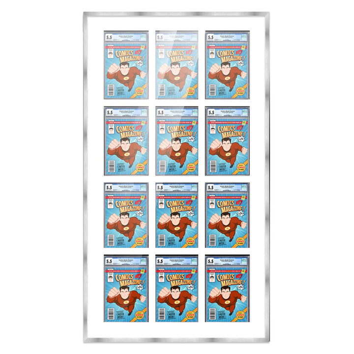 Comic Book Display Frame for CGC, PGX Graded, Slabed Comics - Silver Wood Comic Frame With White Mat for 8.125x13 Image 1