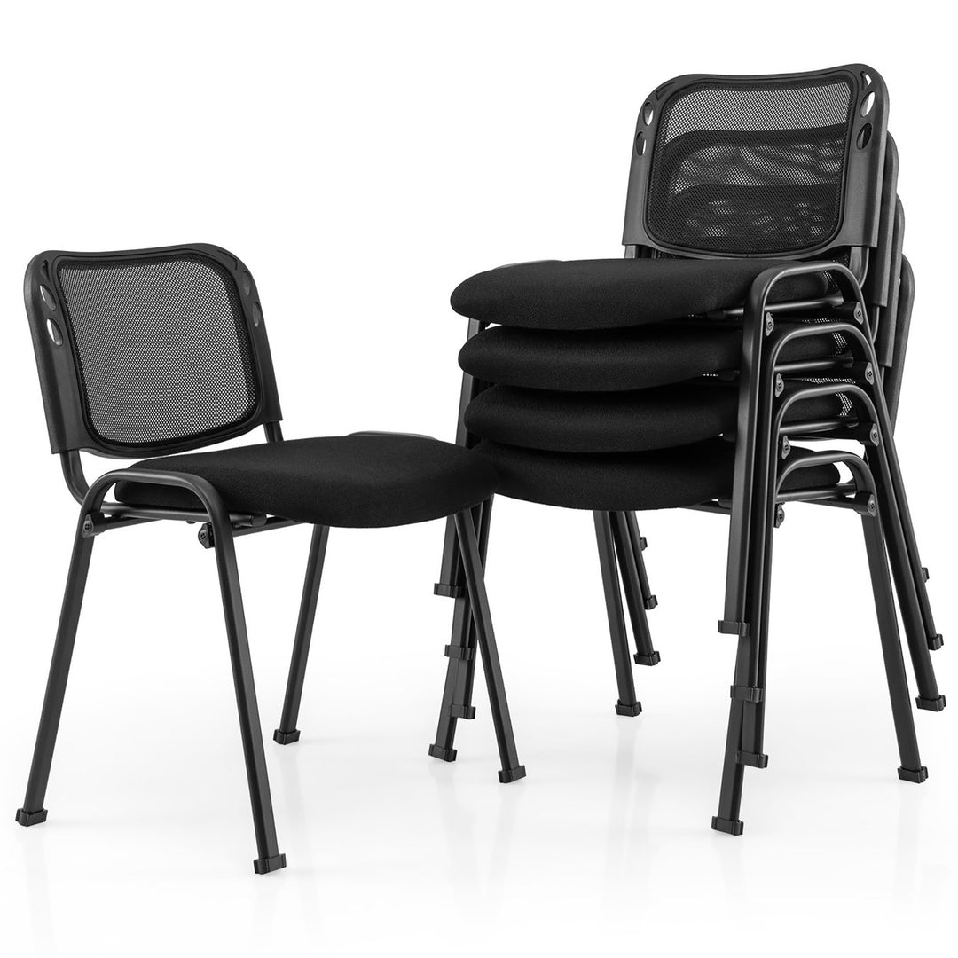 Set of 5 Conference Chair Mesh Back Office Waiting Room Guest Reception Black Image 1