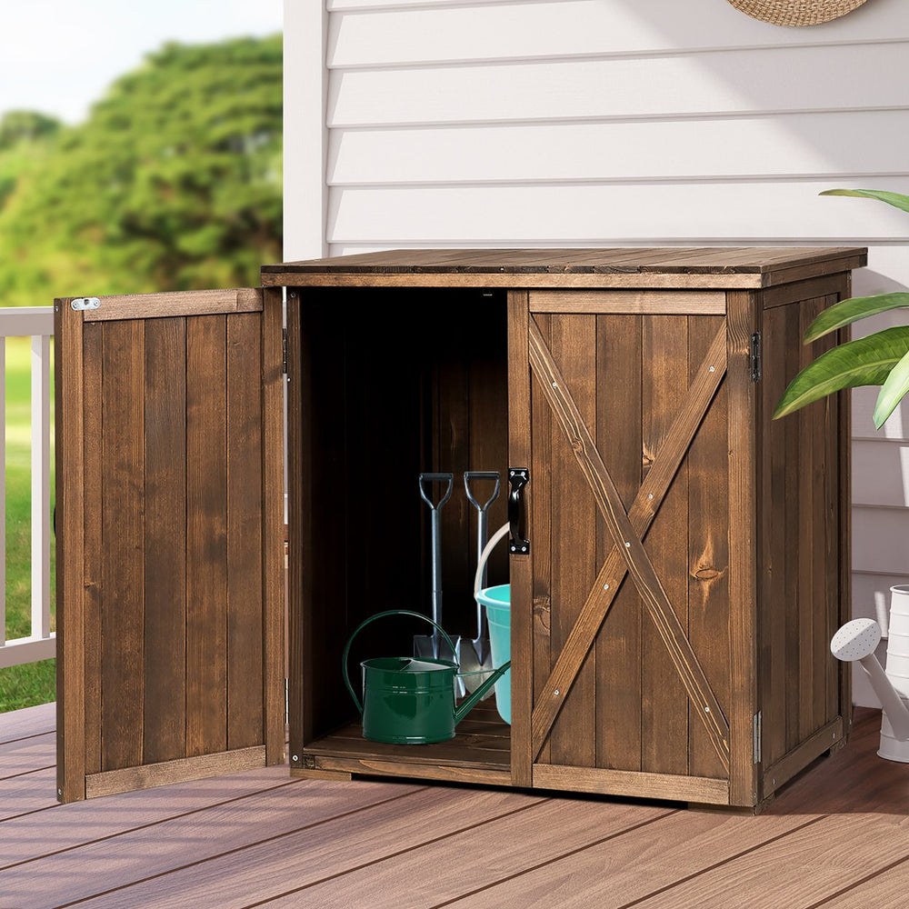 Storage Cabinet with Double Doors Solid Fir Wood Tool Shed Garden Organizer Image 2