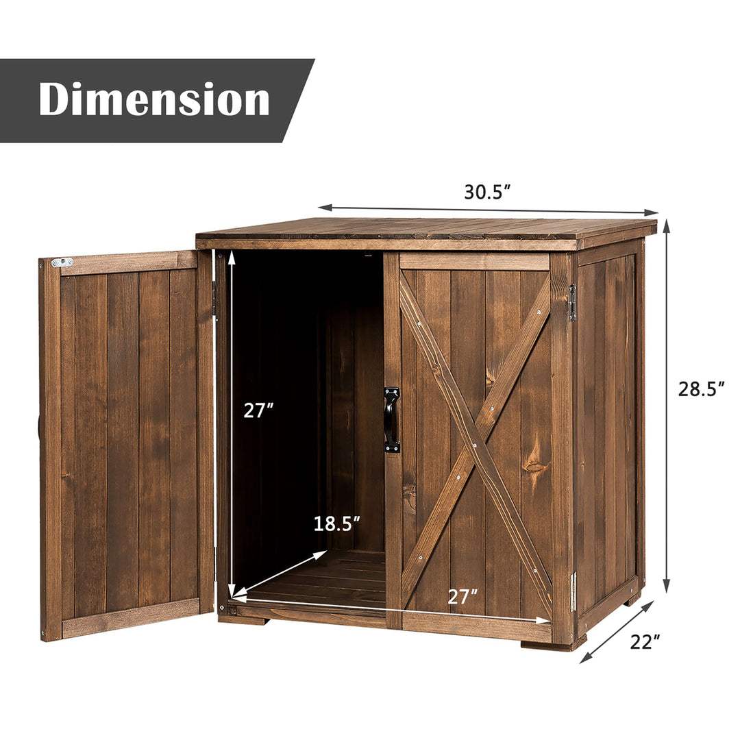 Storage Cabinet with Double Doors Solid Fir Wood Tool Shed Garden Organizer Image 3