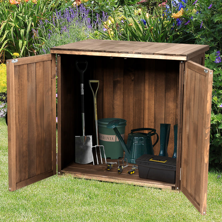 Storage Cabinet with Double Doors Solid Fir Wood Tool Shed Garden Organizer Image 4