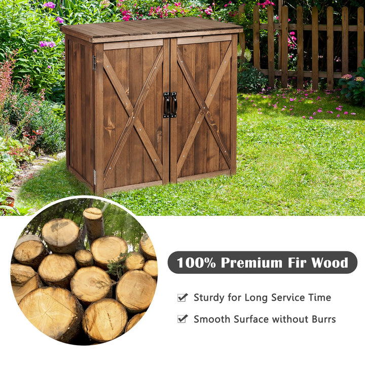 Storage Cabinet with Double Doors Solid Fir Wood Tool Shed Garden Organizer Image 5