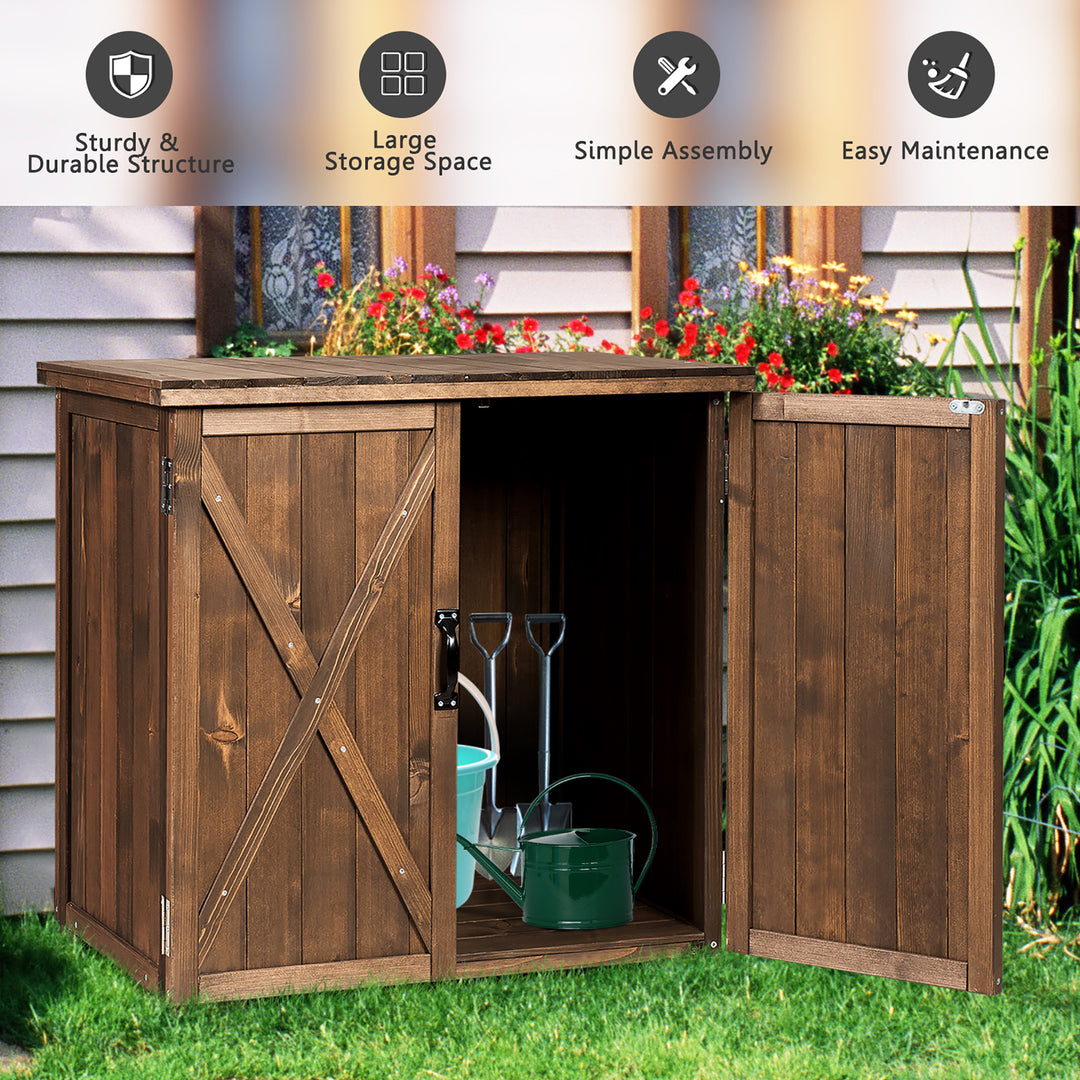 Storage Cabinet with Double Doors Solid Fir Wood Tool Shed Garden Organizer Image 6