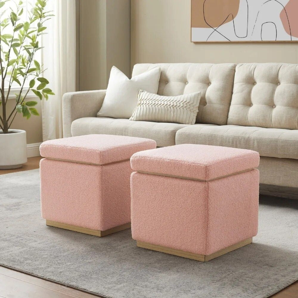 Blush Sherpa Square Storage Ottoman Image 1