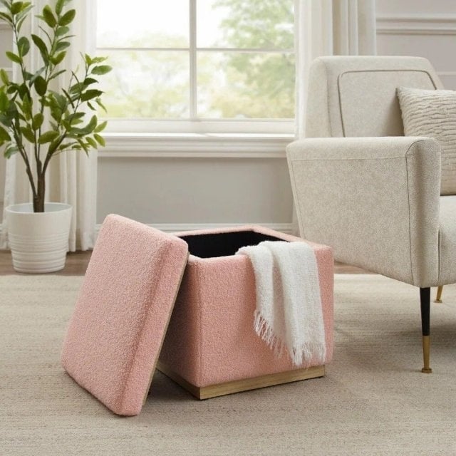 Blush Sherpa Square Storage Ottoman Image 2